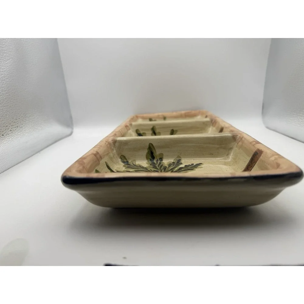 HD Designs Palm Tree 3 Section Ceramic Serving Tray Tropical Divided‎ Platter